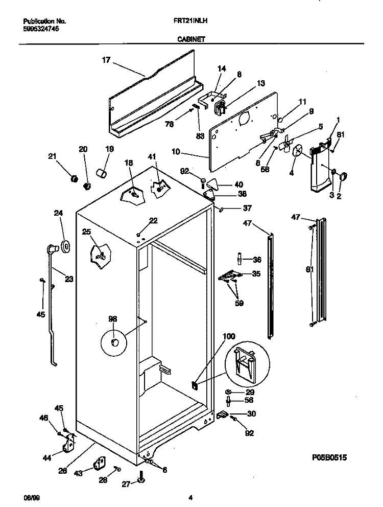 CABINET Diagram and Parts List for FRT21INLHB0  Frigidaire Refrigerator
