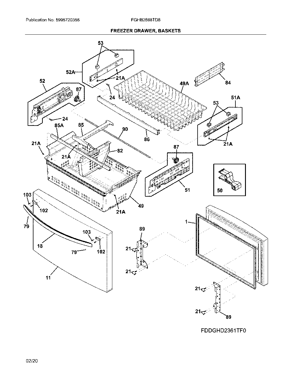 Freezer door Diagram and Parts List for FGHB2868TD8  Frigidaire Refrigerator