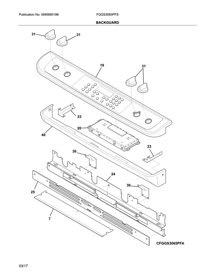 Backguard Diagram and Parts List for FGGS3065PFS  Frigidaire Range