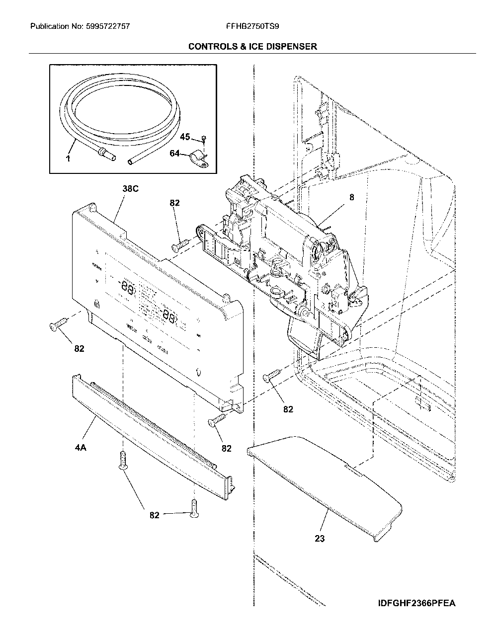 Dispenser Diagram and Parts List for FFHB2750TS9  Frigidaire Refrigerator