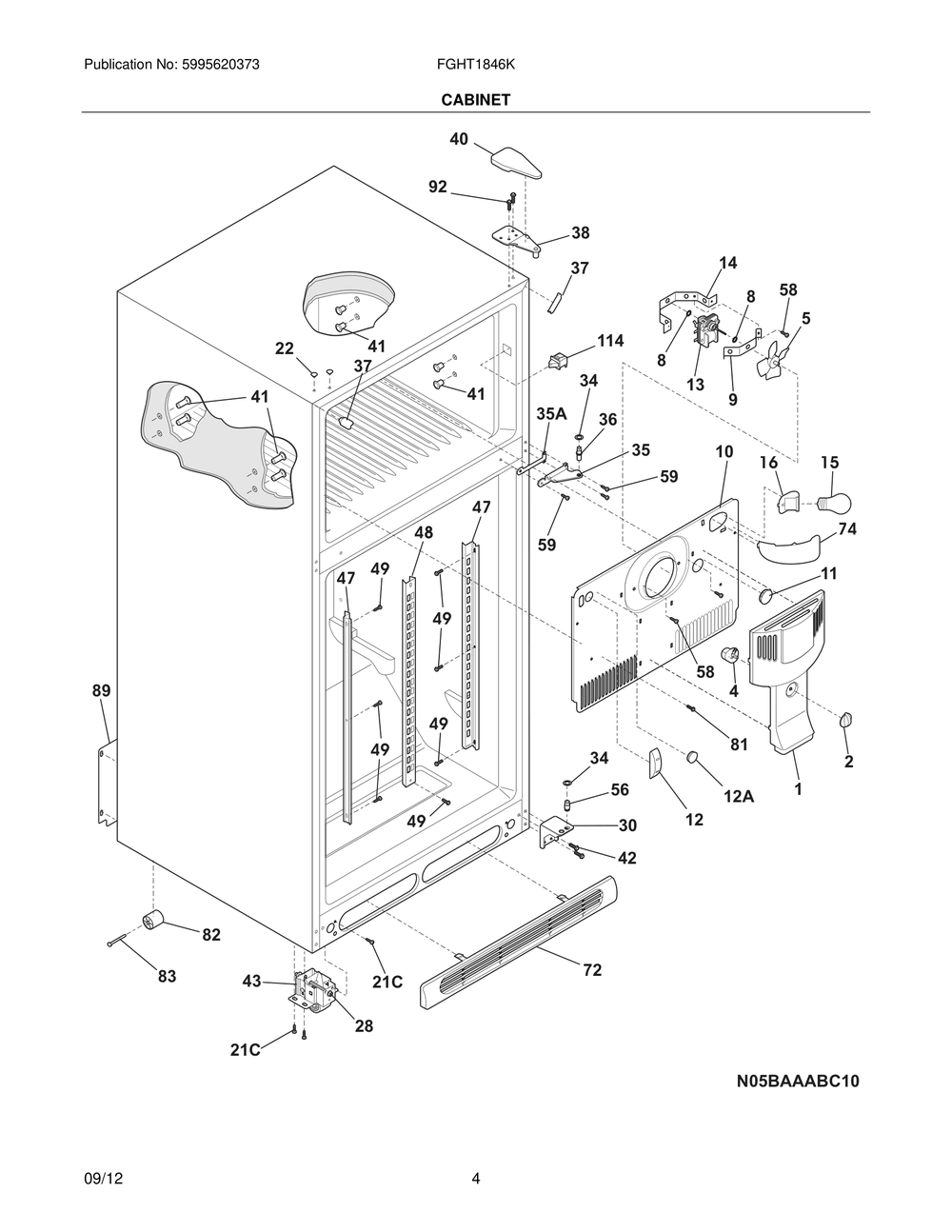 Cabinet 1 Diagram and Parts List for FGHT1846KE8  Frigidaire Refrigerator