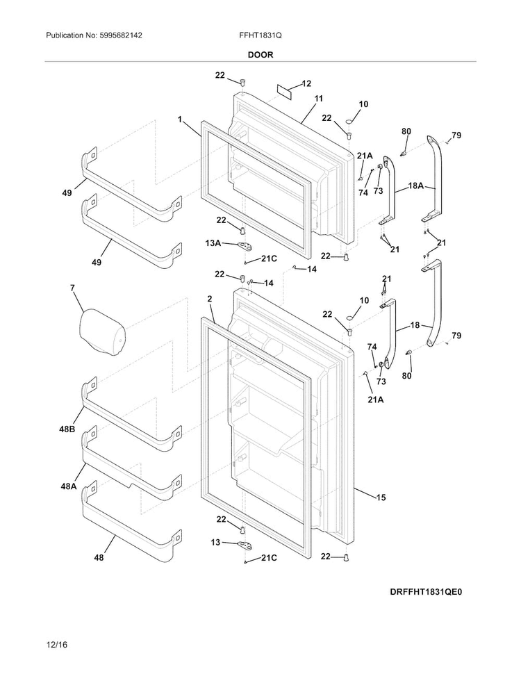 Door Diagram and Parts List for FFHT1831QQ6  Frigidaire Refrigerator