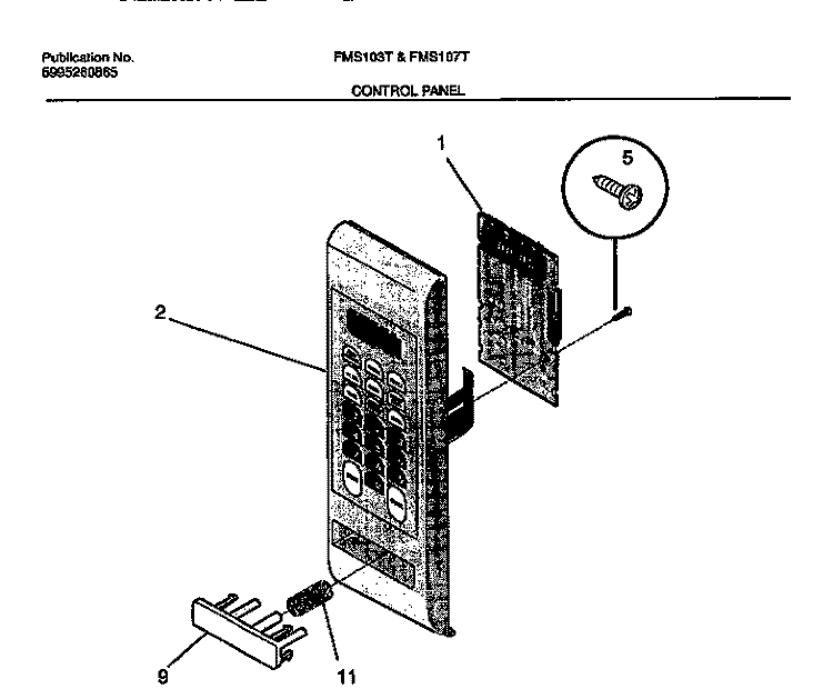 CONTROL PANEL Diagram and Parts List for FMS107T1B2  Frigidaire Microwave