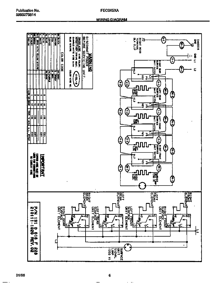 WIRING DIAGRAM Diagram and Parts List for FEC3X5XACB  Frigidaire Cooktop