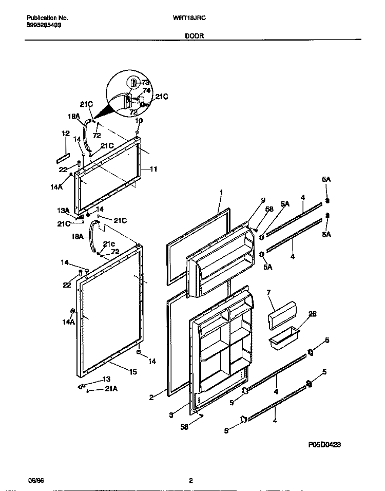 DOOR Diagram and Parts List for WRT18JRCD1  Frigidaire Refrigerator