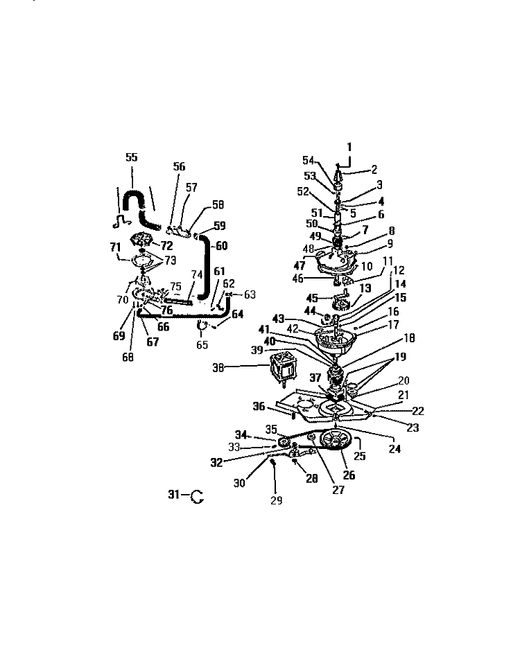 PUMP, HOSES, MOTOR, TRANSMISSION Diagram and Parts List for AWP220S2W  Kelvinator Washer