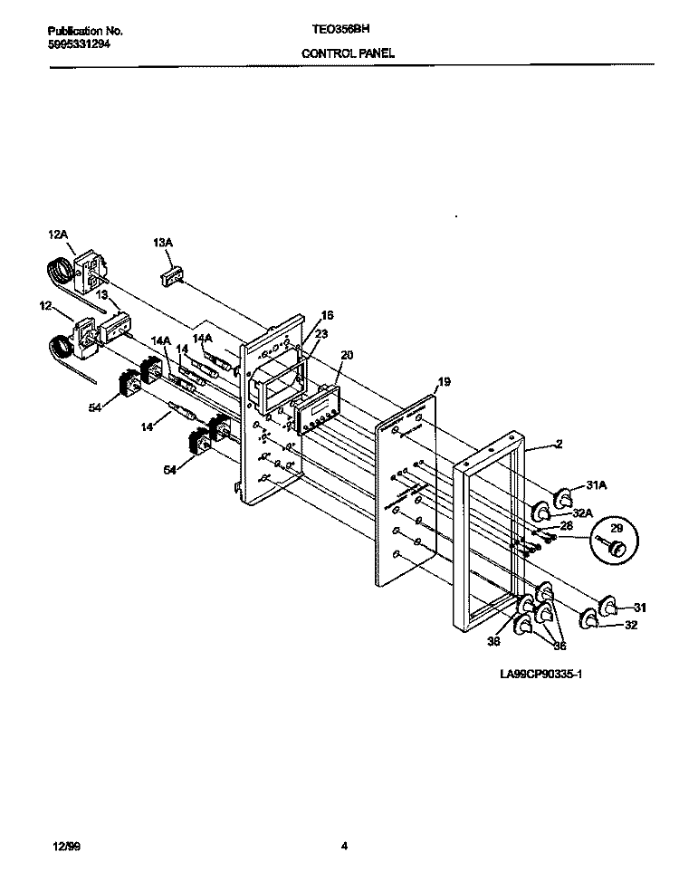 CONTROL PANEL Diagram and Parts List for TEO356BHD1  Tappan Range