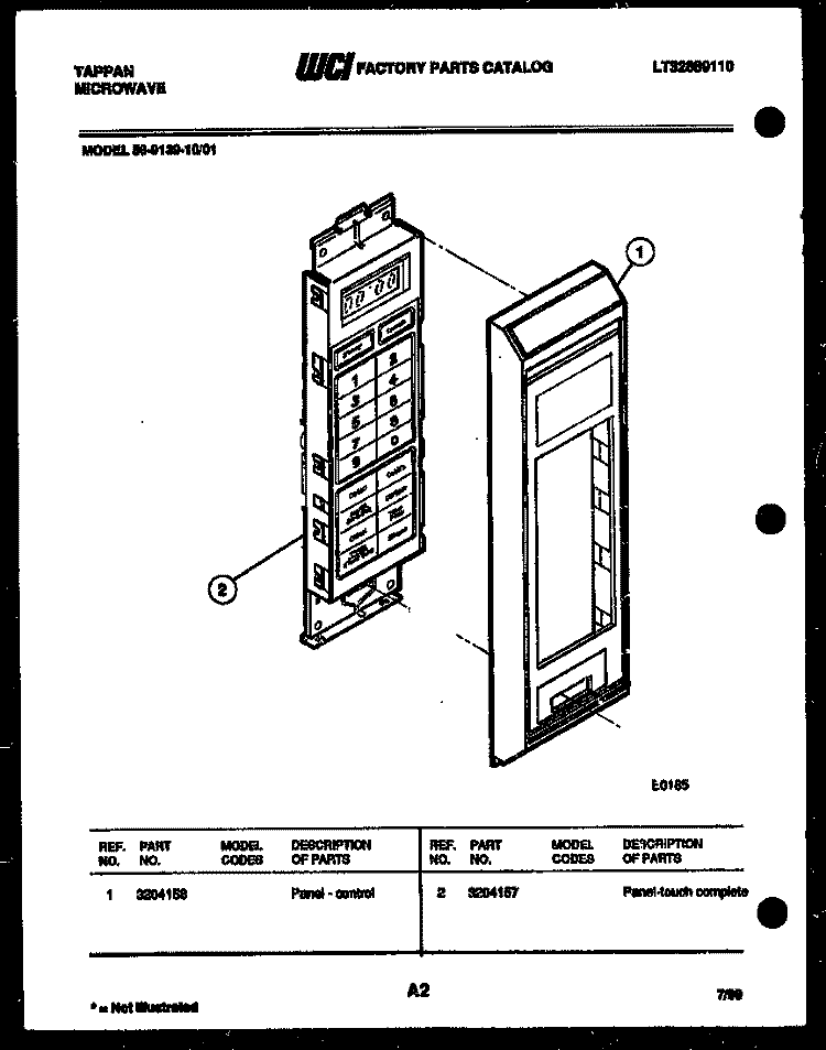 CONTROL PANEL Diagram and Parts List for 56-9139-10-01  Tappan Microwave