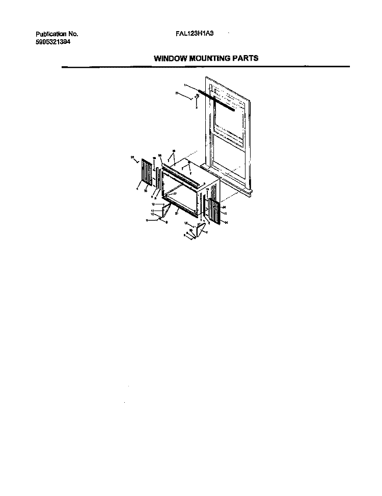 WINDOW MOUNTING PARTS Diagram and Parts List for FAL123H1A2  Frigidaire Air Conditioner