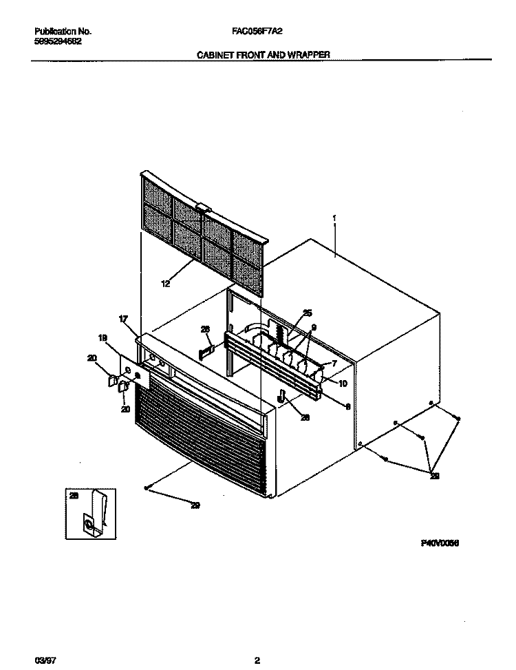 CABINET FRONT AND WRAPPER Diagram and Parts List for FAC056F7A2  Frigidaire Air Conditioner