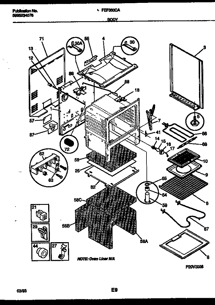 BODY PARTS Diagram and Parts List for FEF350CADA  Frigidaire Range