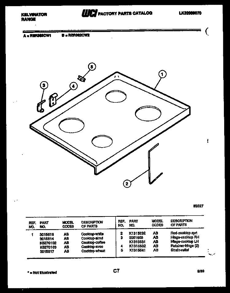 COOKTOP PARTS Diagram and Parts List for RER302CW1  Kelvinator Range