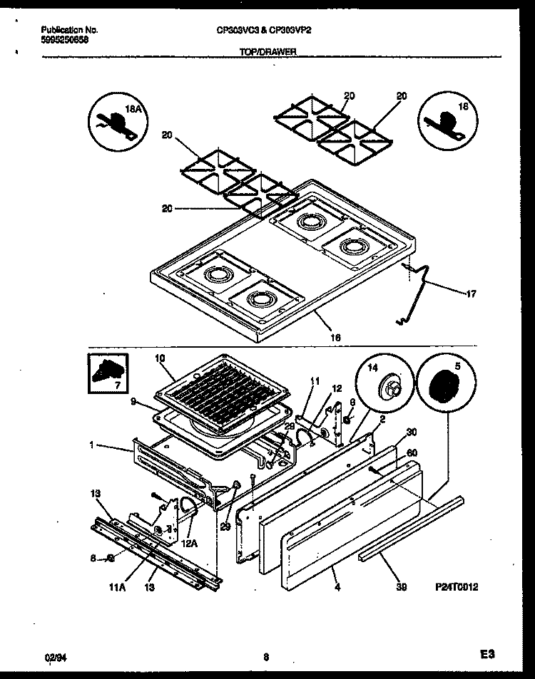 COOKTOP AND BROILER DRAWER PARTS Diagram and Parts List for CP303VC3D2  Frigidaire Range