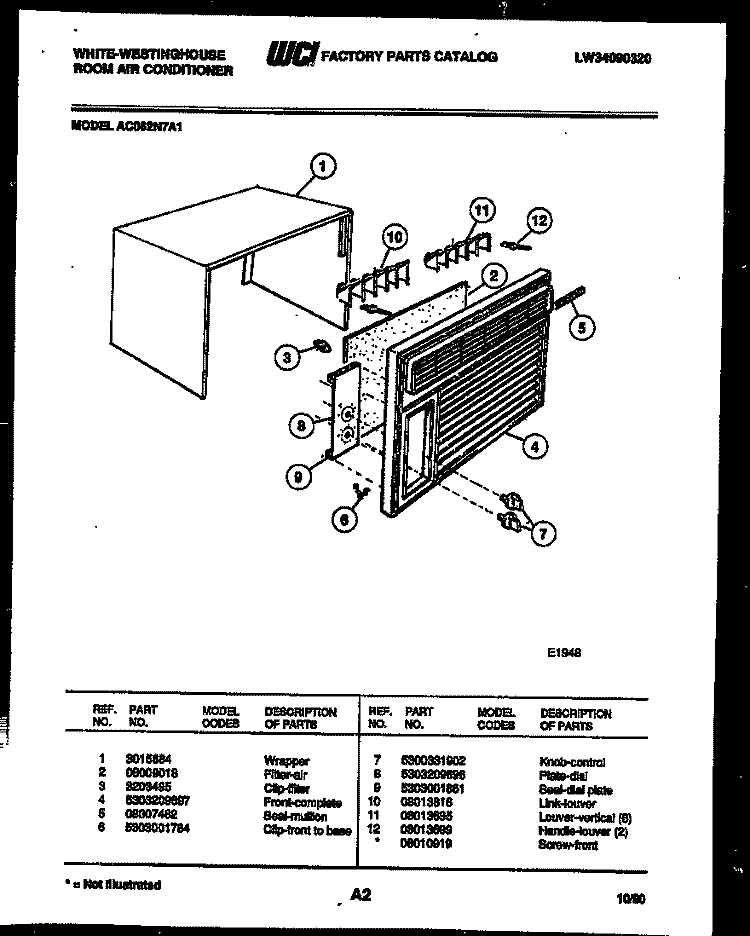 CABINET PARTS Diagram and Parts List for AC062N7A1  Frigidaire Air Conditioner