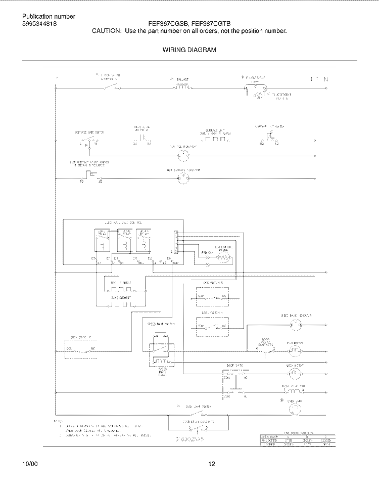 WIRING DIAGRAM Diagram and Parts List for FEF367CGTB  Frigidaire Range