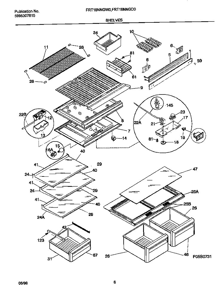 SHELVES Diagram and Parts List for FRT18NNGD0  Frigidaire Refrigerator