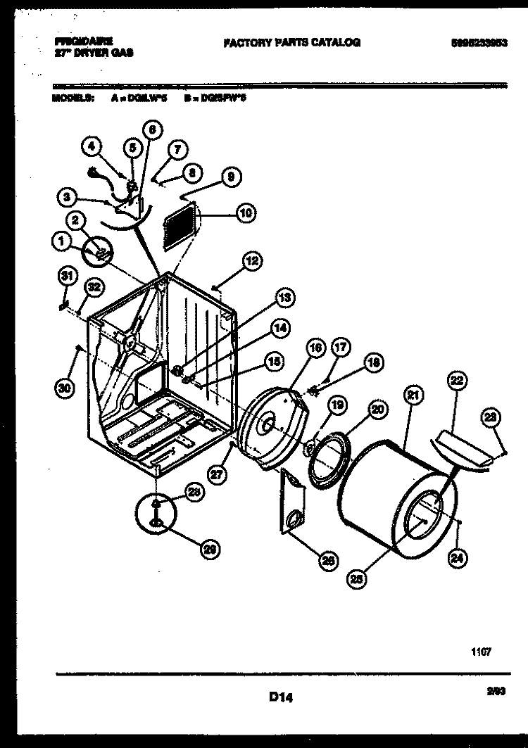 CABINET AND COMPONENT PARTS Diagram and Parts List for DGILW5  Frigidaire Dryer
