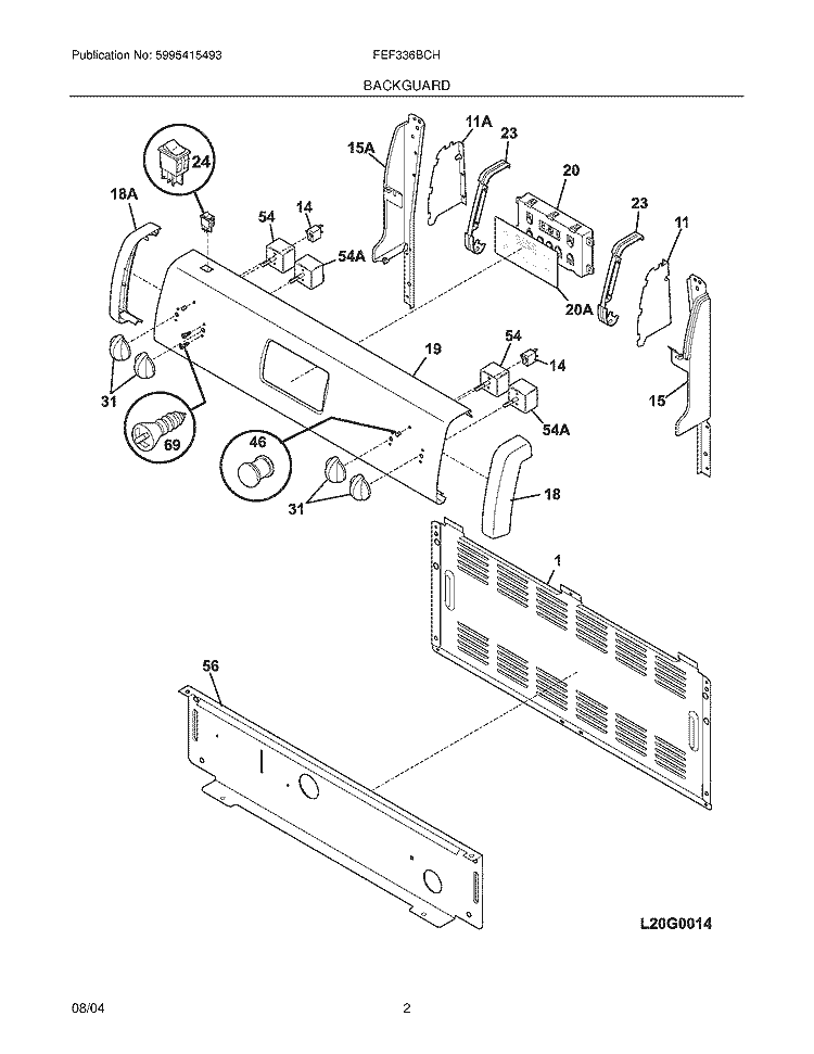 BACKGUARD Diagram and Parts List for FEF336BCH  Frigidaire Range