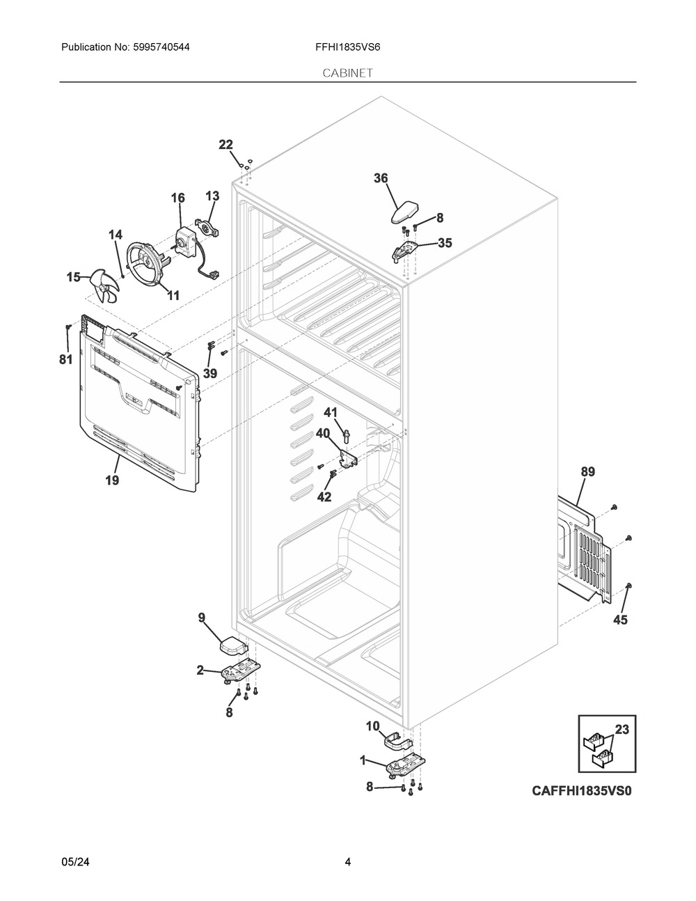 Cabinet Diagram and Parts List for FFHI1835VS6  Frigidaire Refrigerator