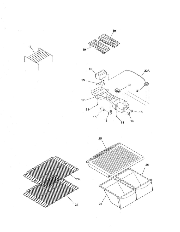 Shelves Diagram and Parts List for 25361554016  Kenmore Refrigerator