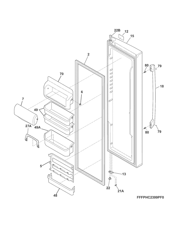 Refrigerator Door Diagram and Parts List for FPHC2399PF7A  Frigidaire Refrigerator