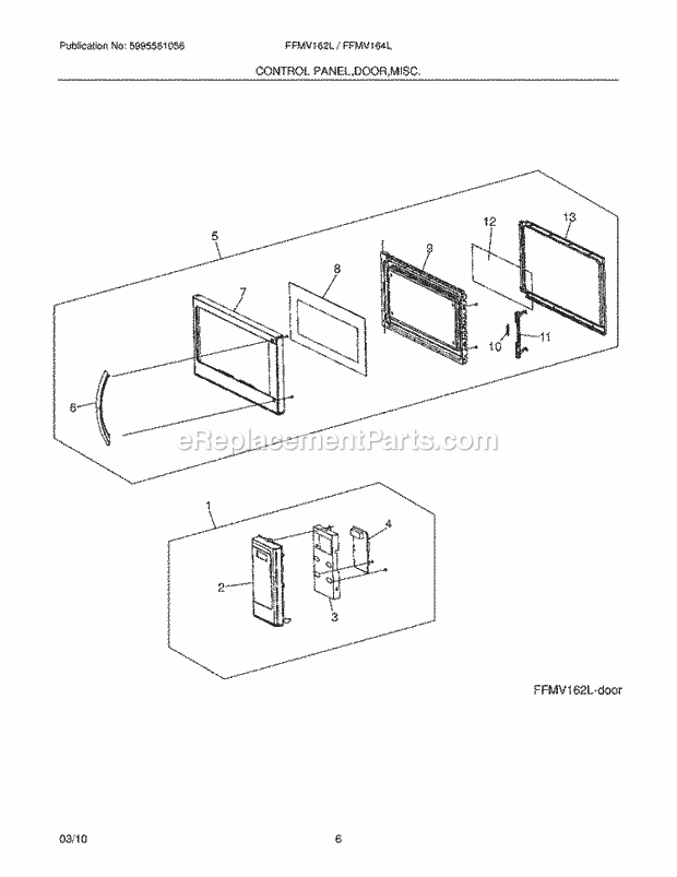 Door/Controls/Miscellaneous Diagram and Parts List for FFMV164LSA  Frigidaire Microwave