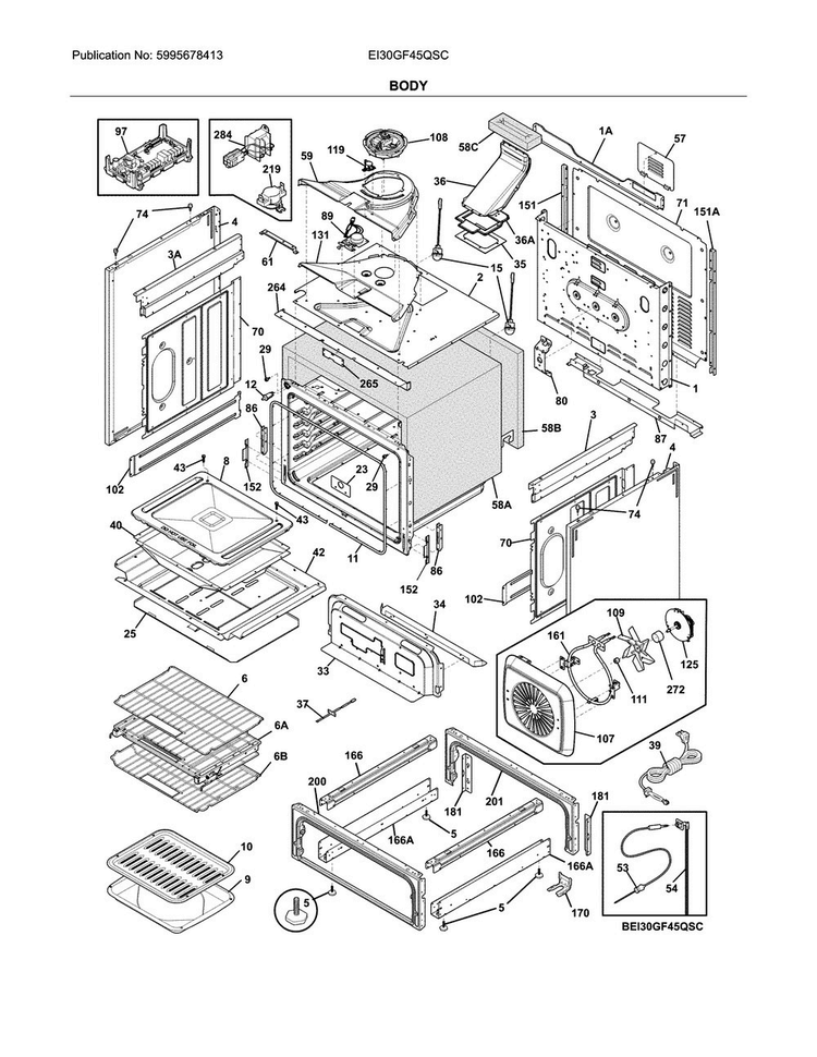 Body Diagram and Parts List for EI30GF45QSC  Electrolux Range