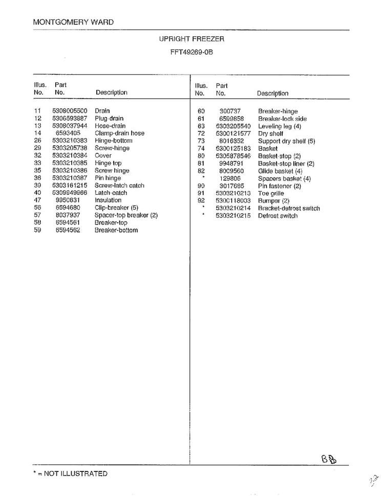 Upright Freezer Page 4 Diagram and Parts List for 49269B  Frigidaire Freezer