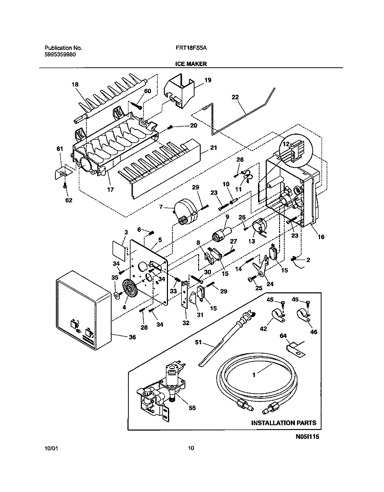 ICE MAKER Diagram and Parts List for FRT18FS5AW4  Frigidaire Refrigerator
