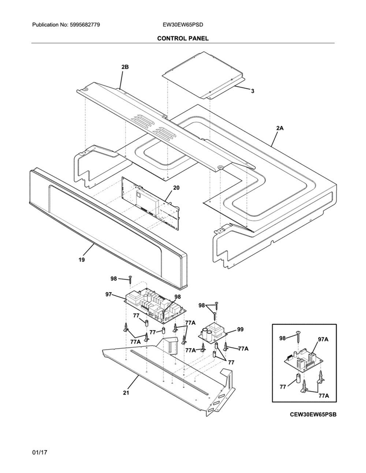 Control Panel Diagram and Parts List for EW30EW65PSD  Electrolux Wall Oven