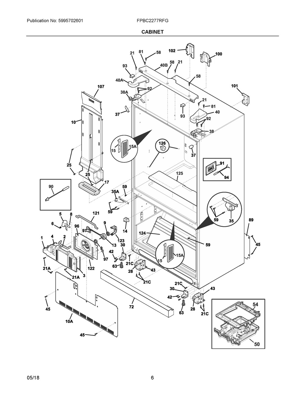 Cabinet Diagram and Parts List for FPBC2277RFG  Frigidaire Refrigerator