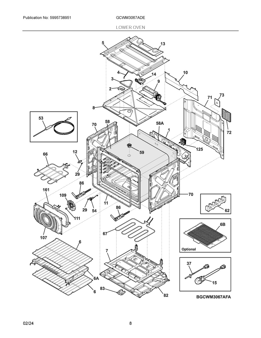 Lower Oven Diagram and Parts List for GCWM3067ADE  Frigidaire Microwave Oven Combo