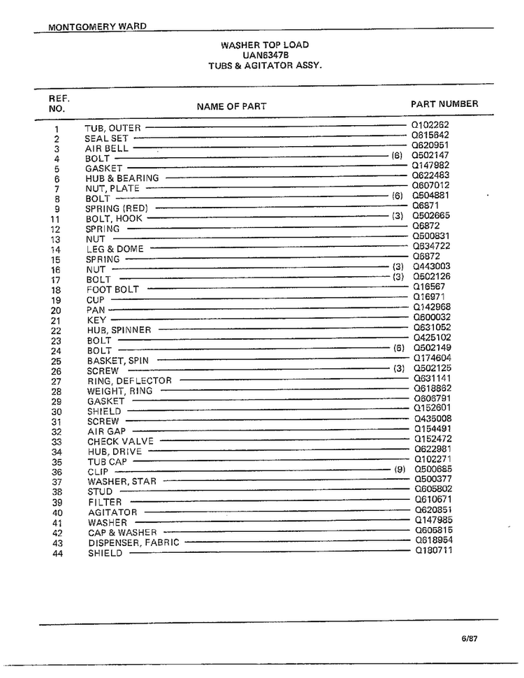 Tubs And Agitator Assy Page 2 Diagram and Parts List for 6347B  Frigidaire Washer