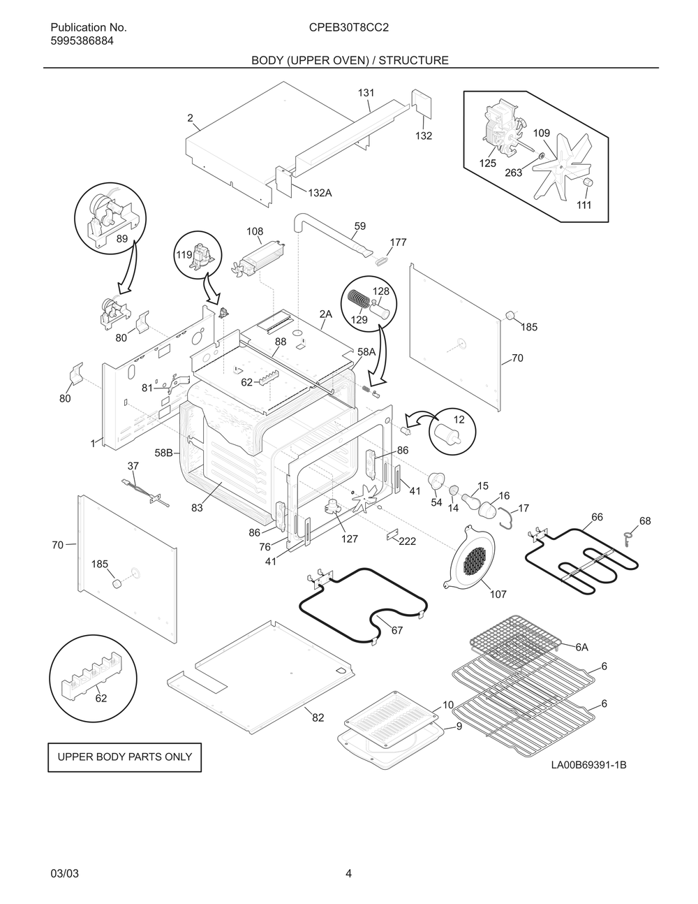 Body (Upper Oven) / Structure Diagram and Parts List for CPEB30T8CC2  Frigidaire Wall Oven