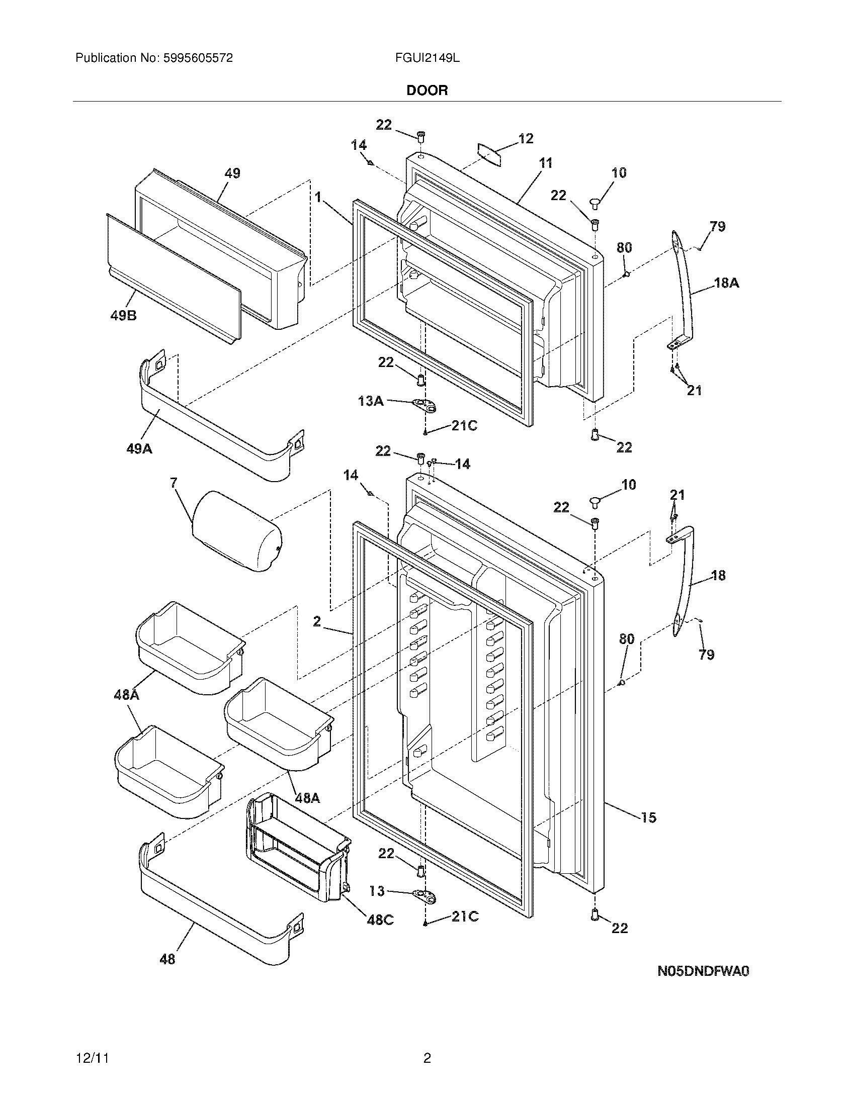 03 - DOORS Diagram and Parts List for FGUI2149LF2  Frigidaire Refrigerator