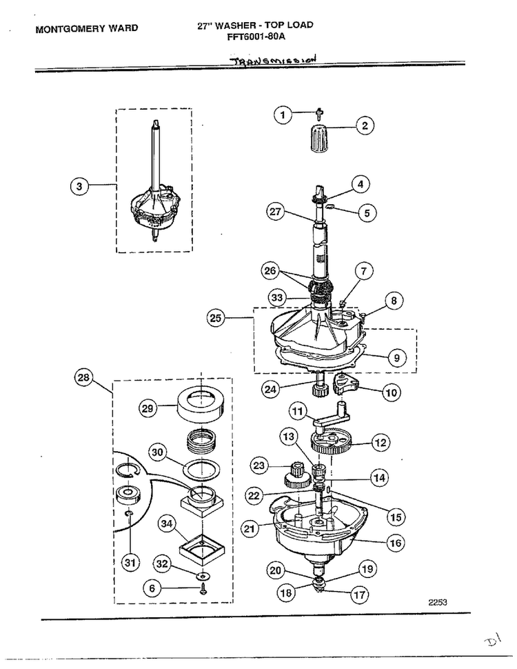 Transmission Diagram and Parts List for 6001-80A  Frigidaire Washer