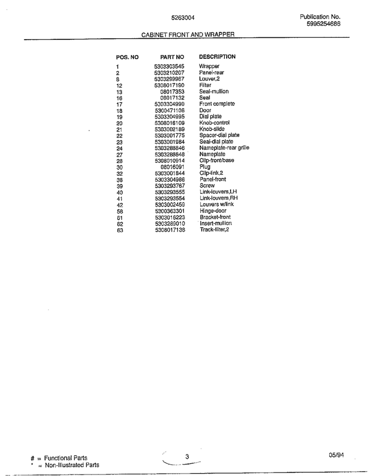 Cabinet Front And Wrapper Page 2 Diagram and Parts List for 5263004B  Frigidaire Air Conditioner