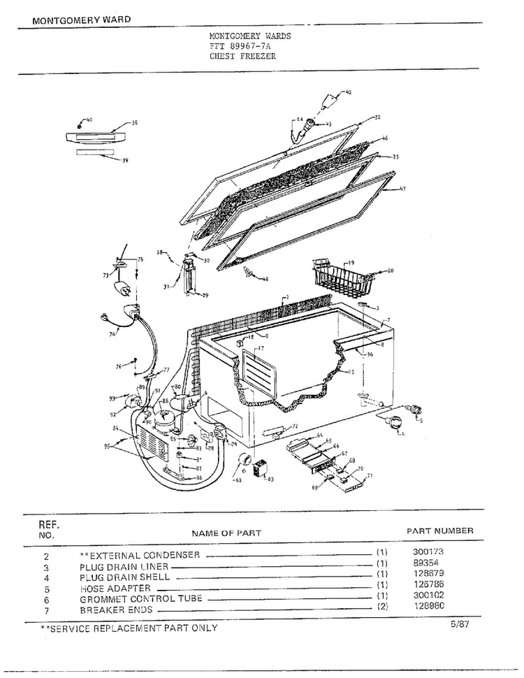 Chest Freezer Diagram and Parts List for 89967-7A  Frigidaire Freezer