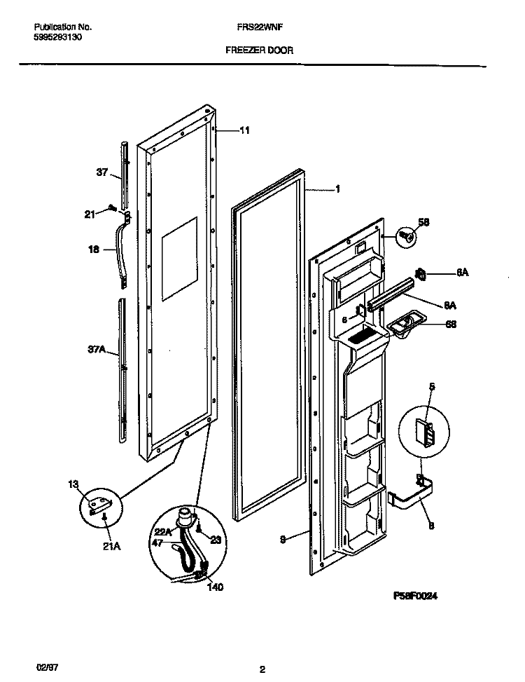 FREEZER DOOR Diagram and Parts List for FRS22WNFD0  Frigidaire Refrigerator
