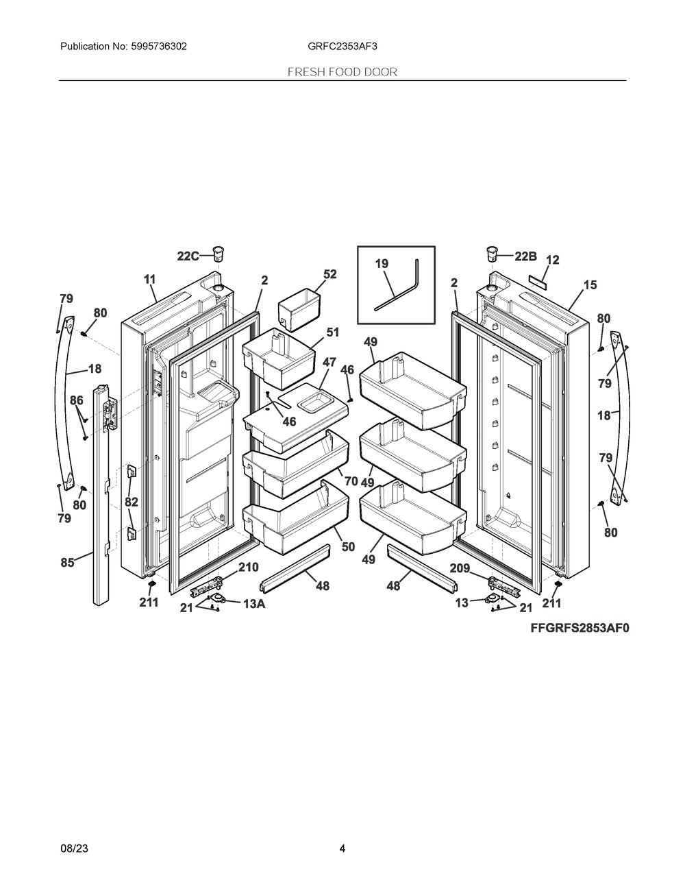 Fresh Food Door Diagram and Parts List for GRFC2353AF3  Frigidaire Refrigerator