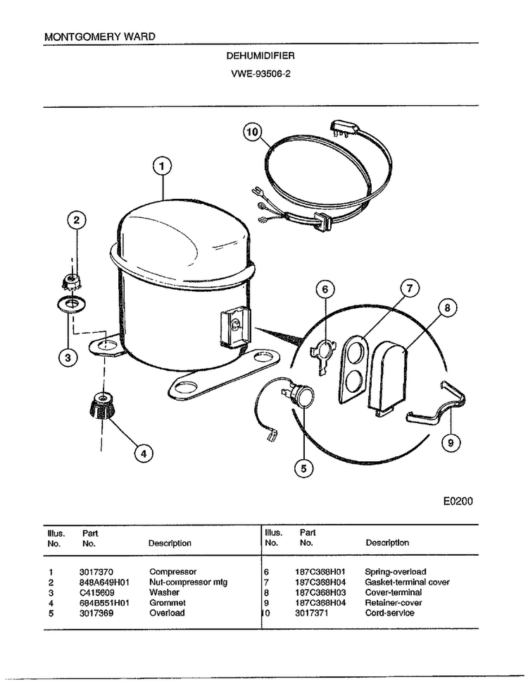 Dehumidifier Page 2 Diagram and Parts List for 93506-2  Frigidaire Dehumidifier