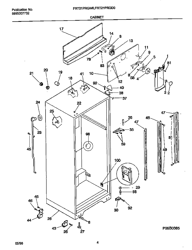 CABINET Diagram and Parts List for FRT21PRGW0  Frigidaire Refrigerator