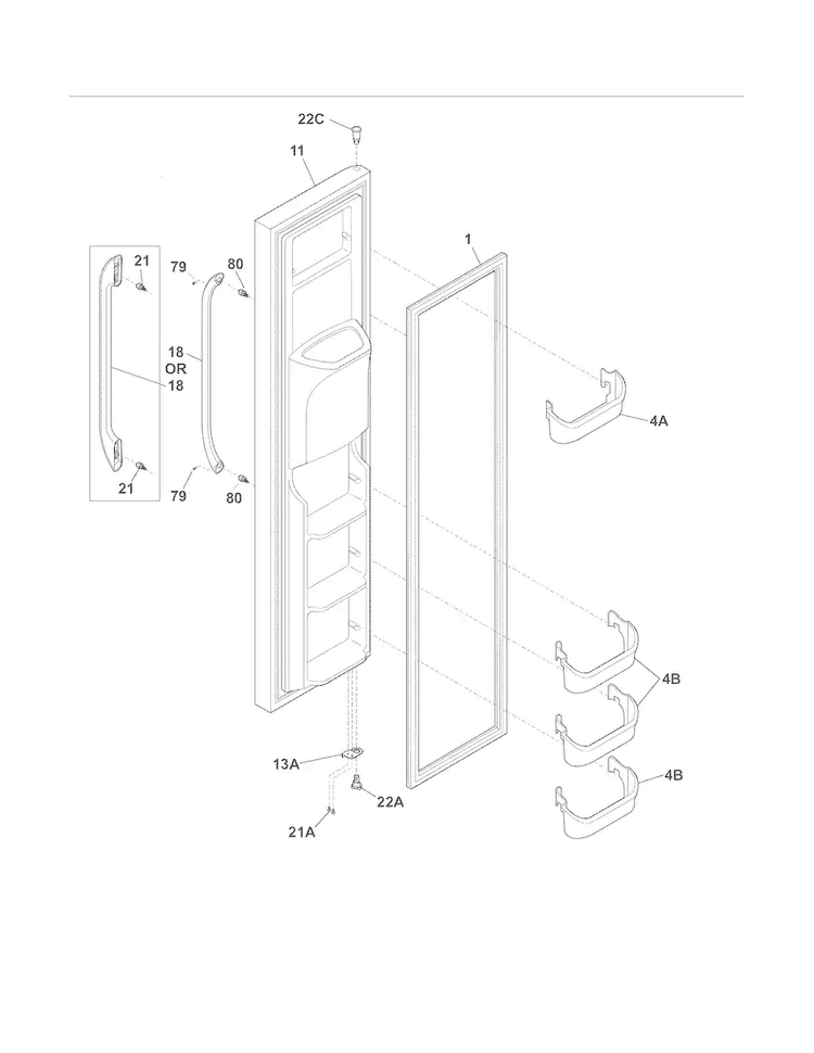 Freezer Door Diagram and Parts List for FFHS2313LM6  Frigidaire Refrigerator