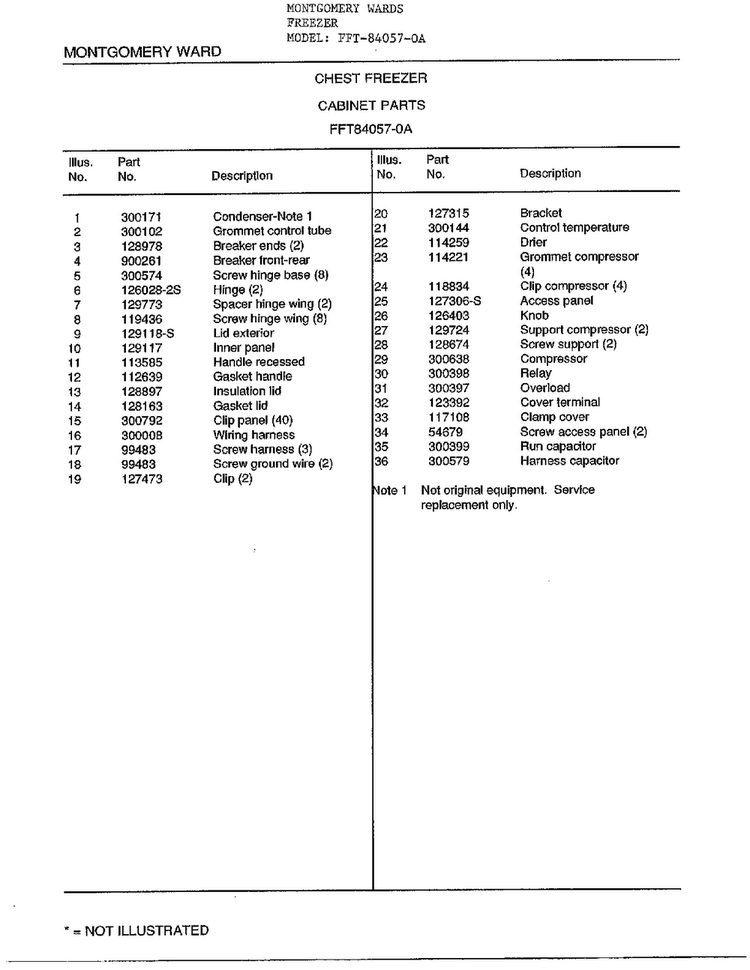 Chest Freezer/cabinet Parts Page 2 Diagram and Parts List for 84057-OA  Frigidaire Freezer