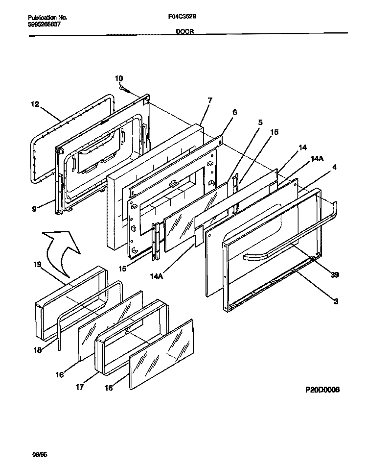 DOOR Diagram and Parts List for F04C352BSB  Frigidaire Range