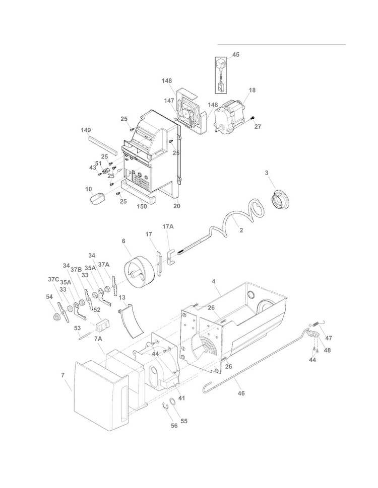 Ice Container Diagram and Parts List for FGHB2844LEB  Frigidaire Refrigerator