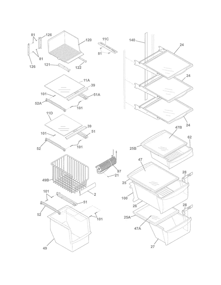 Shelves Diagram and Parts List for FPHS2699PF0  Frigidaire Refrigerator
