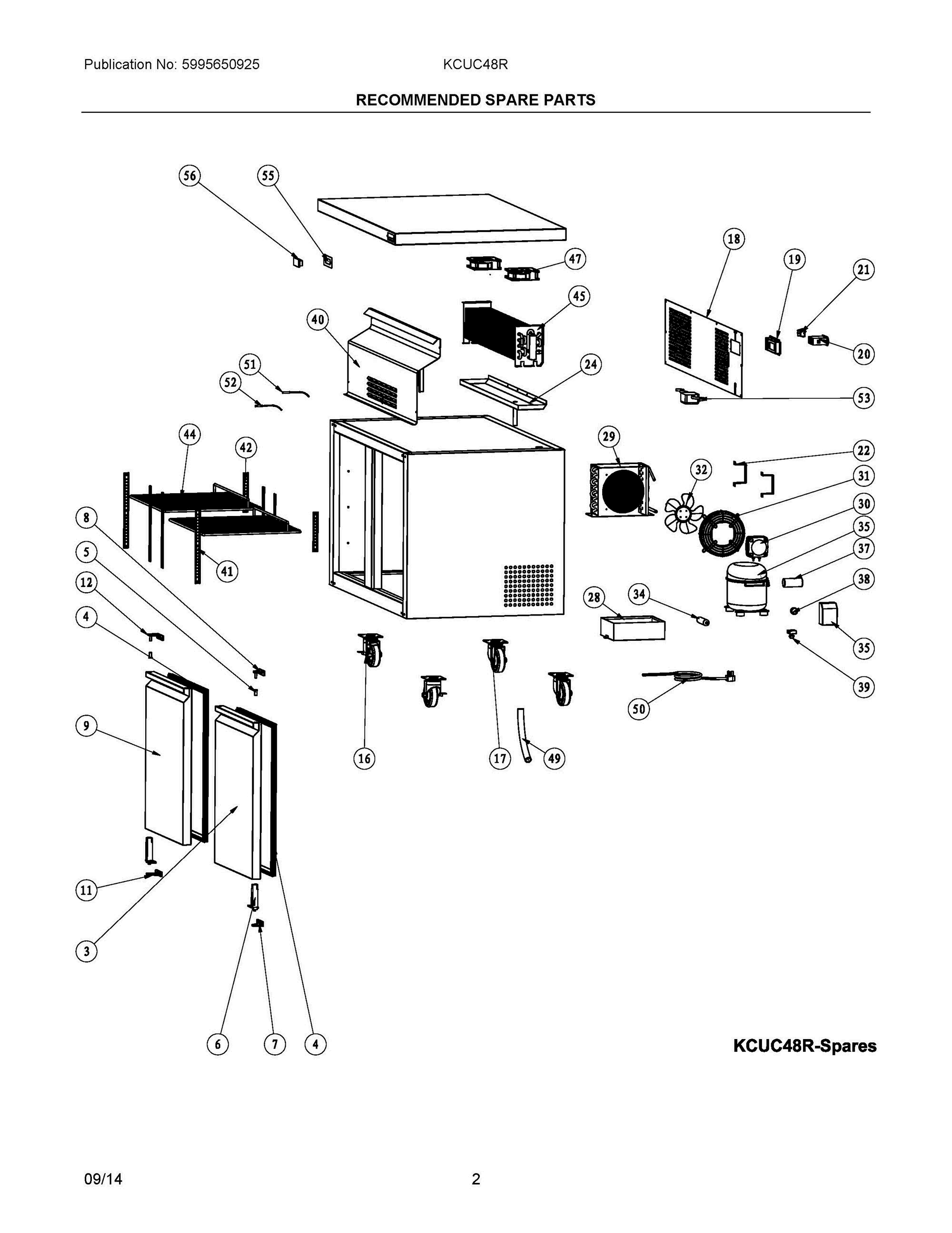 02 - RECOMMENDED SPARE PARTS Diagram and Parts List for KCUC48R  Frigidaire Refrigerator