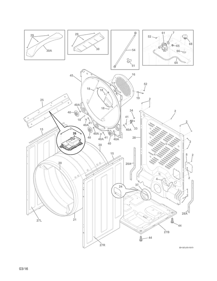 Cabinet/drum Diagram and Parts List for EFME417SIW0  Electrolux Dryer