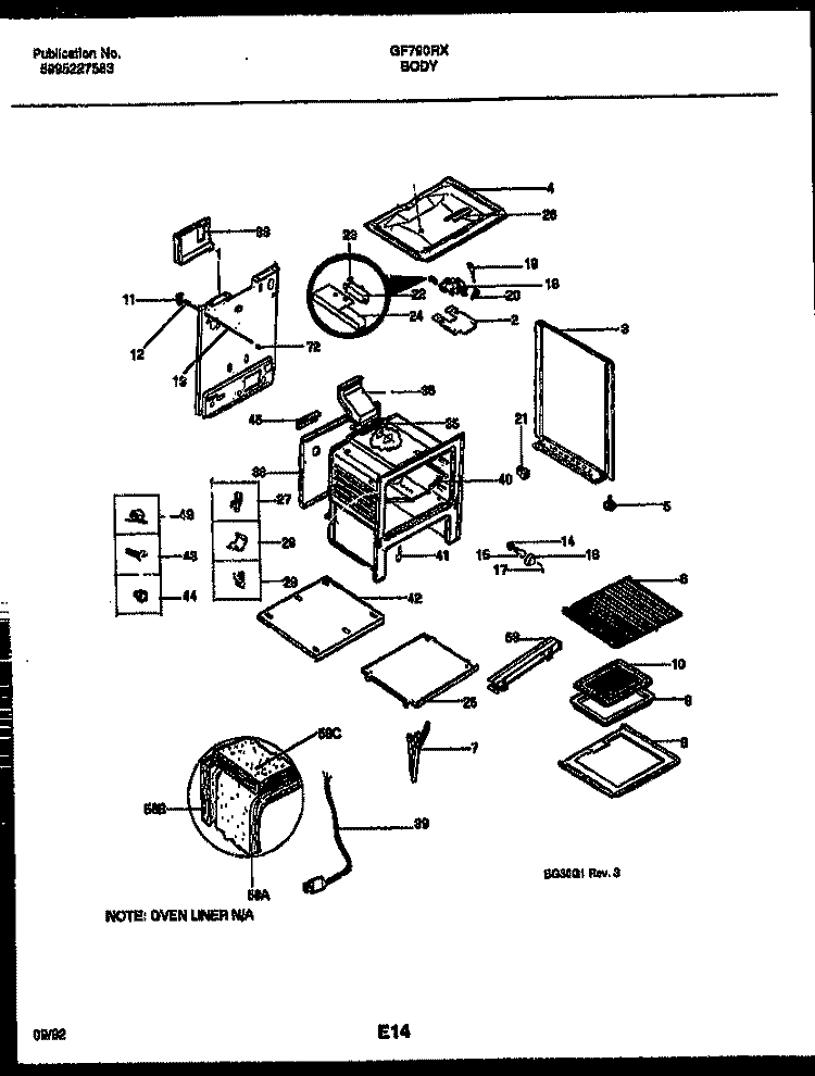 BODY PARTS Diagram and Parts List for GF790RXD1  Frigidaire Range